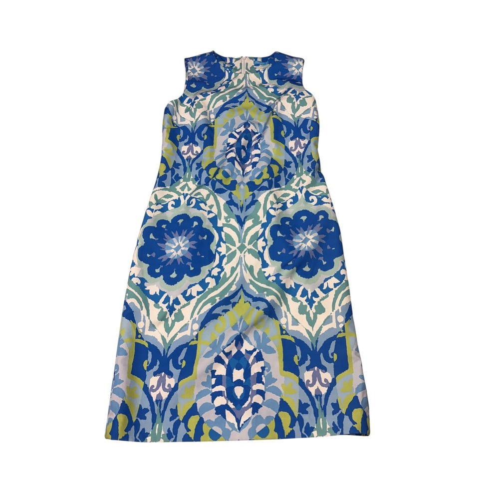 J.McLaughlin Blue Green Ikat Medallion Sleeveless Shift Dress‎ Womens Size 2